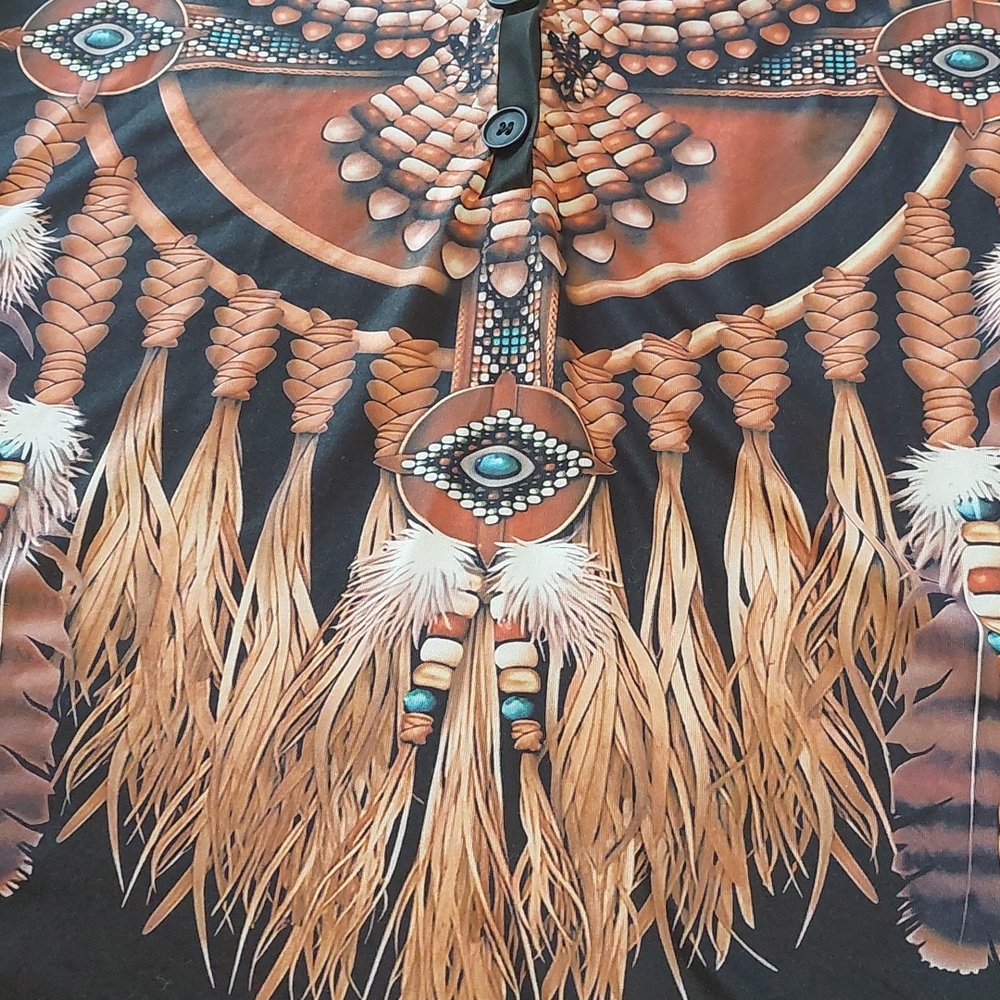 Women’s Black Cold-Shoulder Top with Feather Dreamcatcher Print.Size XL - Picture 4 of 8